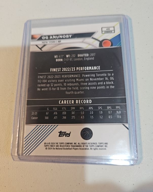 2023-24 Topps Finest Rare Checkerboard Refractor #245 OG Anunoby — front