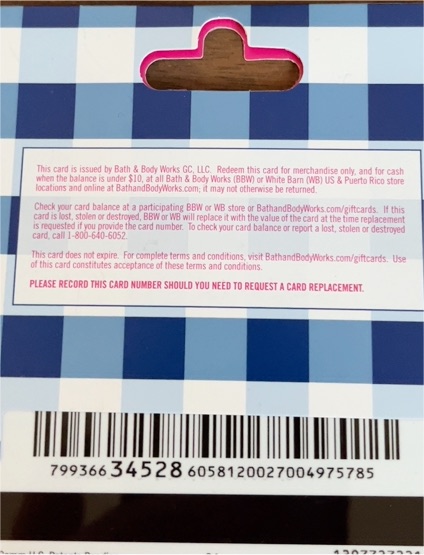 Bath & Body Works Gift Card — front