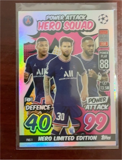 2021-22 Topps Match Attax Power Attack Hero Squad Lionel Messi Mbappe Neymar #PAS 1 — front