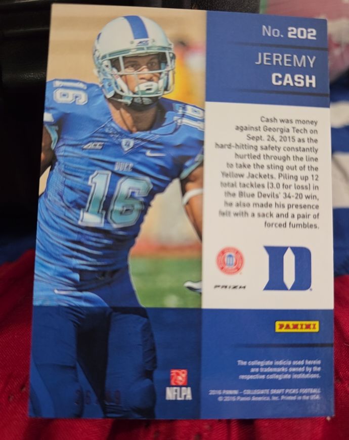 2015 Panini Duke Blue Devils #202 Jeremy Cash — front