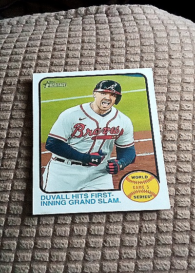 2022 Topps Heritage #208 Adam Duvall Hits First-Inning Grand Slam — front