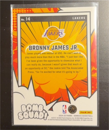 2024-25 Panini Donruss Bomb Squad #14 Bronny James Jr. — front