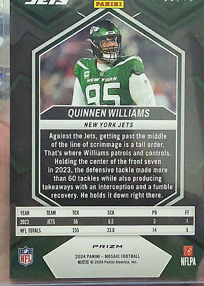 2024 Panini Mosaic #56 Quinnen Williams — back