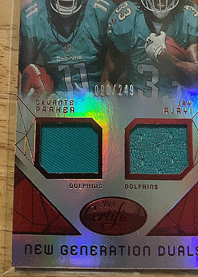2018 Panini Certified New Generation Duals #New Generation Duals DeVante Parker & Jay Ajayi — back