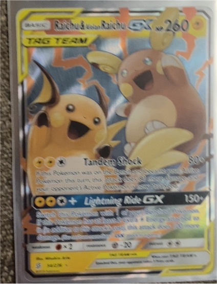 2018 Pokemon SM Team Up #54 Raichu & Alolan Raichu GX — front