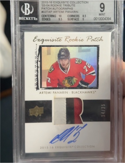 2015-16 Upper Deck Exquisite Collection #03TAP Artemi Panarin Rookie Tribute Patch Autographs — front