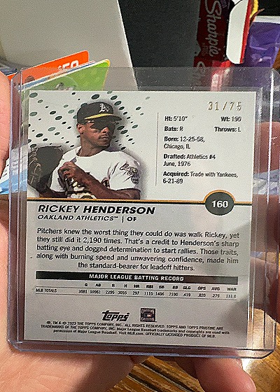 2023 Topps #160 Rickey Henderson — back