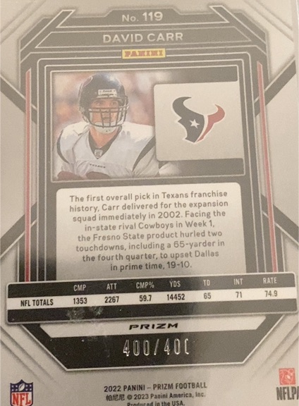 2022 Panini Prizm #119 David Carr — front