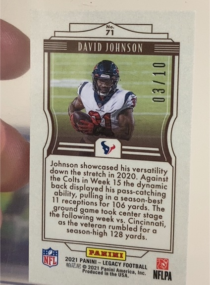 2021 Panini Legacy Football #71 David Johnson — front