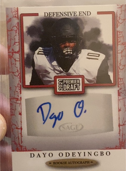 2021 Sage Premier Draft #A2 Dayo Odeyingbo Rookie Autograph — front