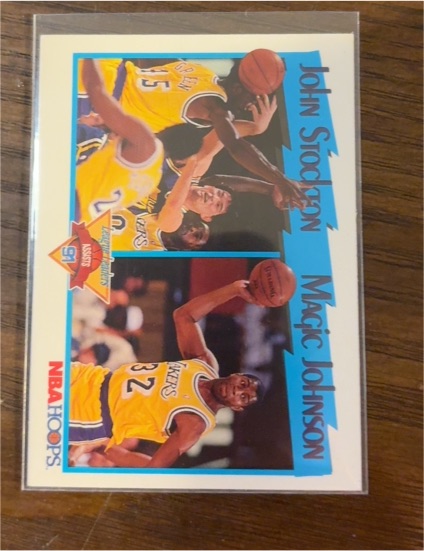 1991-92 Hoops #312 John Stockton / Magic Johnson — front