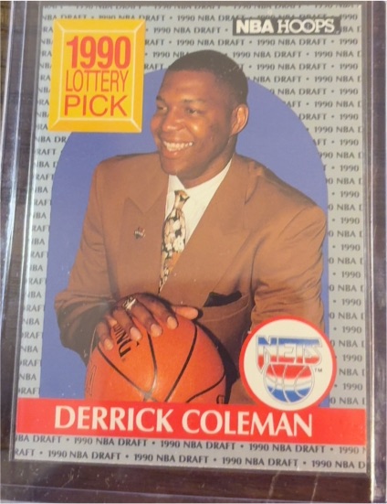 1990 NBA Hoops #390 Derrick Coleman Lottery Pick Rookie Card — front