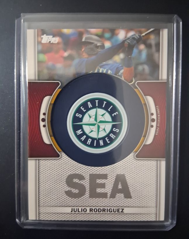 2023 Topps Series 1 #TLP-JR Julio Rodriguez Commemorative Team Logo Patch Relic — front