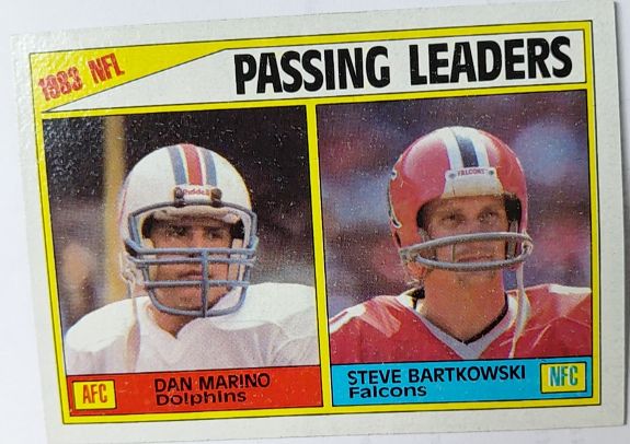 1984 Topps #202 1983 Passing Leaders Dan Marino / Steve Bartkowski — front