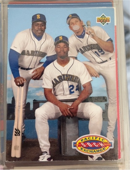 1993 Upper Deck #55 Pacific Sock Exchange Ken Griffey Jr. / Buhner / Mitchell — front