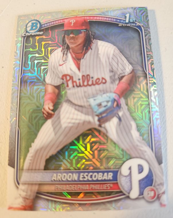 2025 Bowman Chrome #BCP-65 Aroon Escobar 1st Bowman Mojo Refractor — front