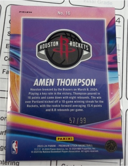 2023-24 Panini NBA Hoops Premium Stock #16 Amen Thompson — front