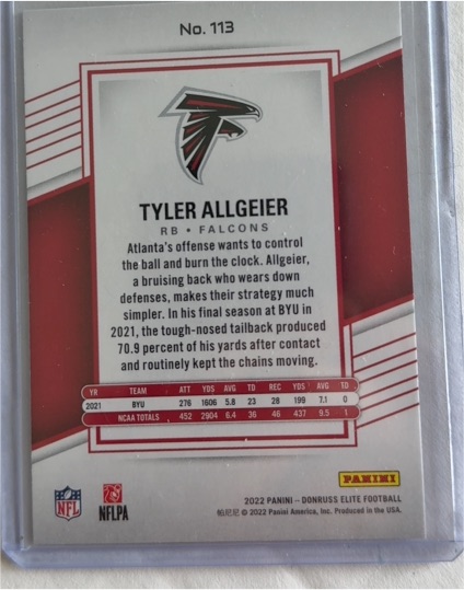 2022 Panini Donruss Elite #113 Tyler Allgeier — front