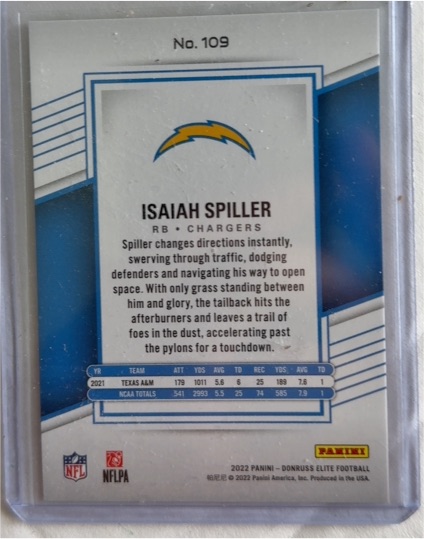 2022 Panini Donruss Elite Football #109 Isaiah Spiller — front