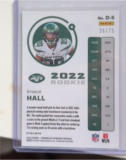 2022 Panini Chronicles Dynagon Rookies #D-5 Breece Hall — front