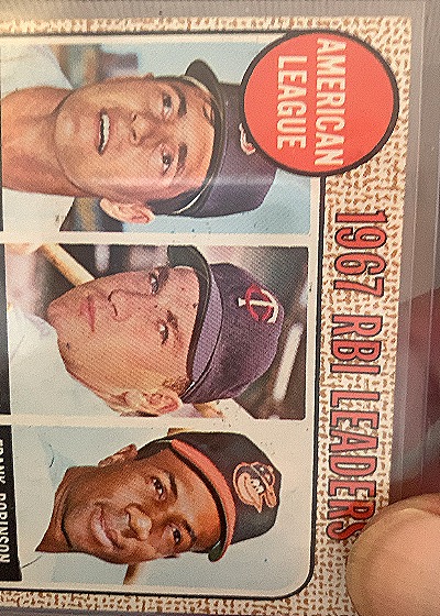 1968 Topps #4 American League 1967 RBI Leaders Carl Yastrzemski / Harmon Killebrew / Frank Robinson — front