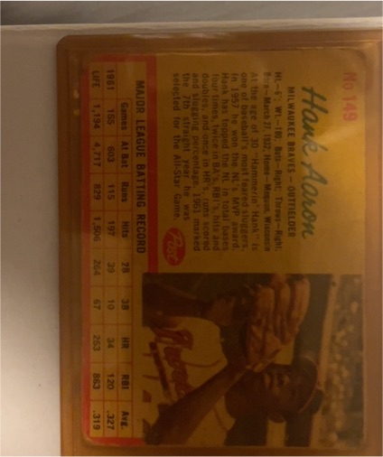 1962 Topps #149 Hank Aaron — front