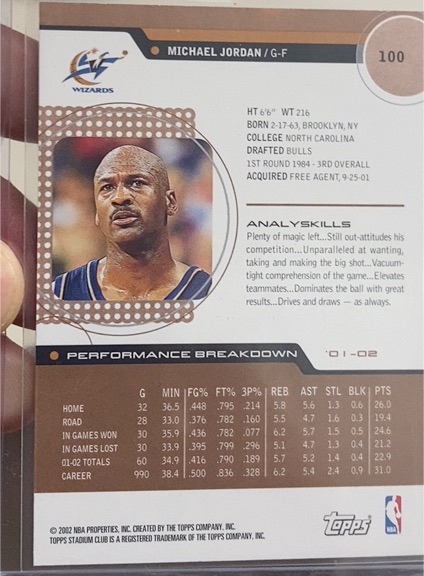 2002 Topps Stadium Club #100 Michael Jordan — front