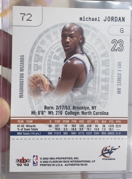 2002 Fleer #72 Michael Jordan — front