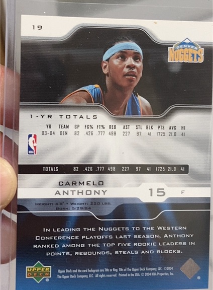 2004 Upper Deck #19 Carmelo Anthony — front