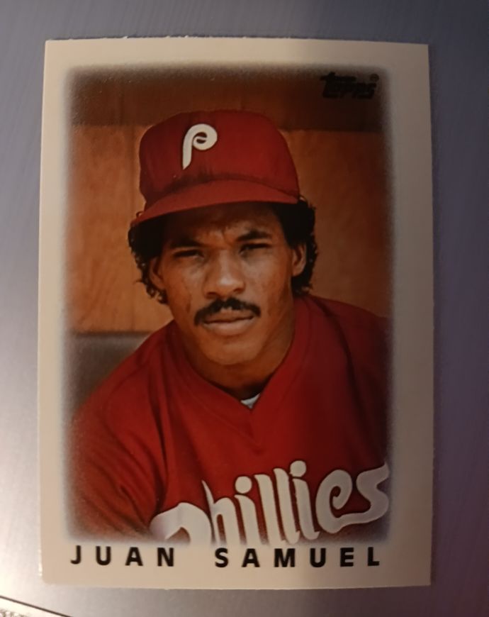 1986 Topps Major League Leaders Minis #54 Juan Samuel — front
