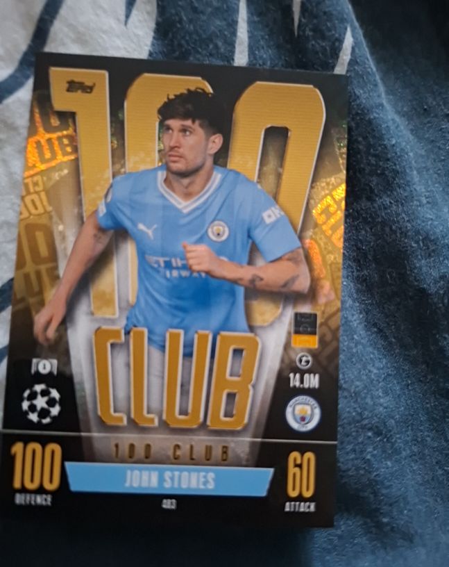 2023 Topps Match Attax UEFA Champions League #483 John Stones 100 Club — front
