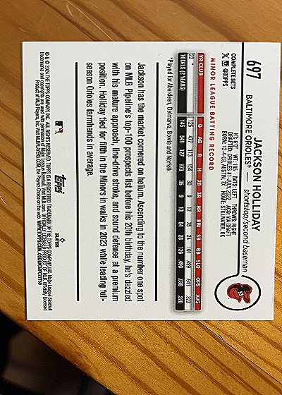 2024 Topps #697 Jackson Holliday — back