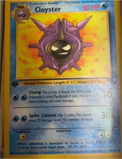 1999 Pokémon Fossil #32 Cloyster — front