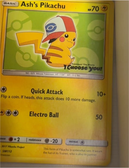 2017 Pokémon SM112 Ash's Pikachu — front