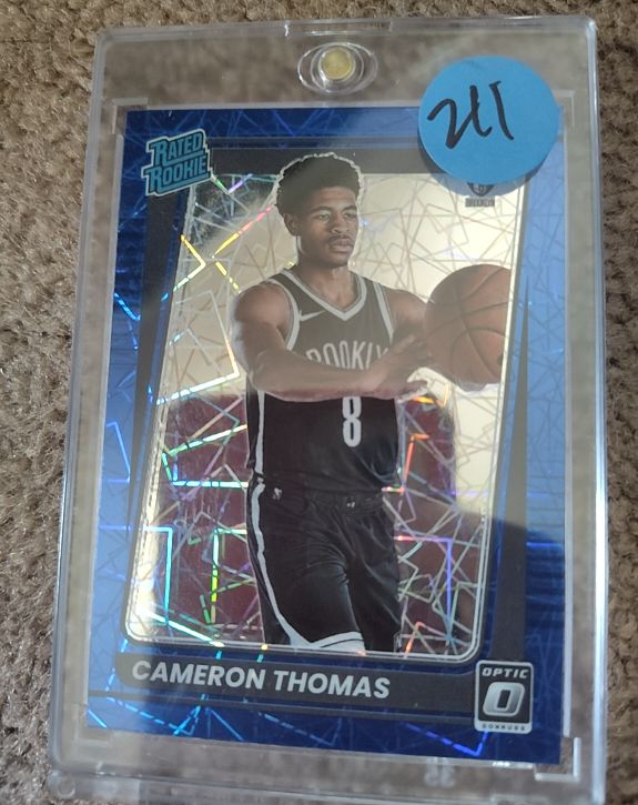 2021-22 Donruss Optic #153 Cameron Thomas Blue Velocity Prizm Rookie RC — front