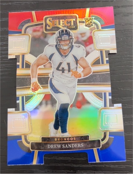 2023 Panini Select #30 Drew Sanders Red & Blue Die Cut Rookie Concourse Prizm — front