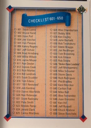 1991 Upper Deck #700 Checklist 601-700 — front