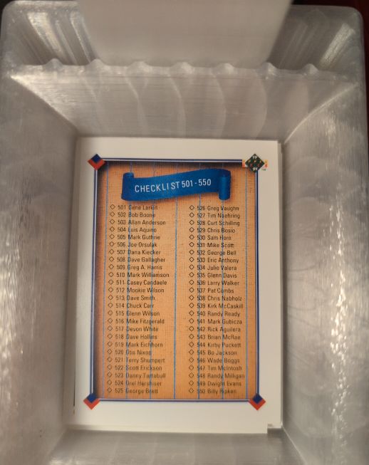 1991 Upper Deck Baseball Checklist #501-550 — front