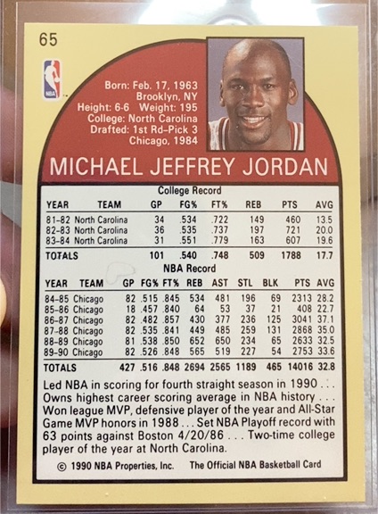 1990 NBA Properties #65 Michael Jeffrey Jordan — front