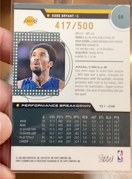 2001 Topps #50 Kobe Bryant — front