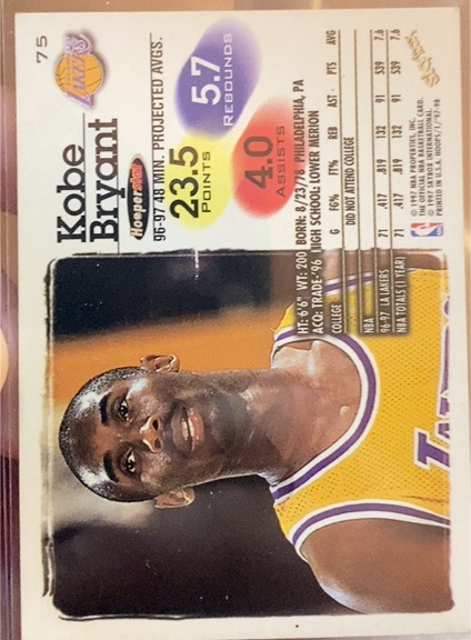 1997 Hoops #75 Kobe Bryant — front
