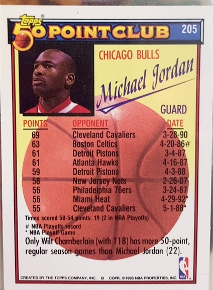 1993 Topps 50 Point Club #205 Michael Jordan — front