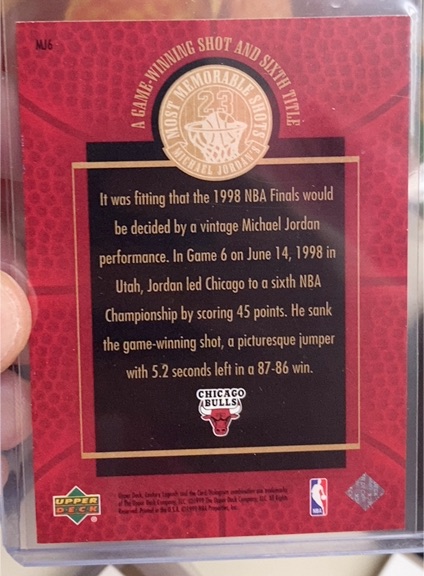 1998 Upper Deck Most Memorable Shots #MJ6 Michael Jordan — front