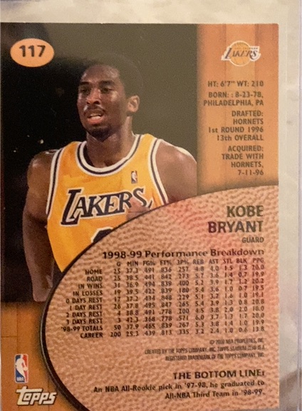 1998 Topps #117 Kobe Bryant — front