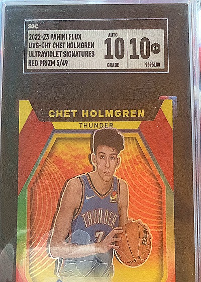 2022-23 Panini Flux UVS-CHT Chet Holmgren Ultraviolet Signatures Red Prizm 5/49 — front