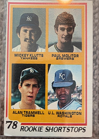 1978 Topps #707 Mickey Klutts/Paul Molitor/Alan Trammell/U.L. Washington Rookie Shortstops — front