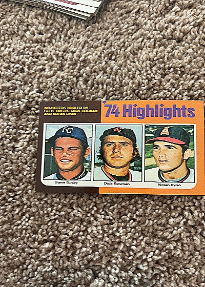 1975 Topps #7 '74 Highlights Nolan Ryan, Steve Busby, Dick Bosman — front