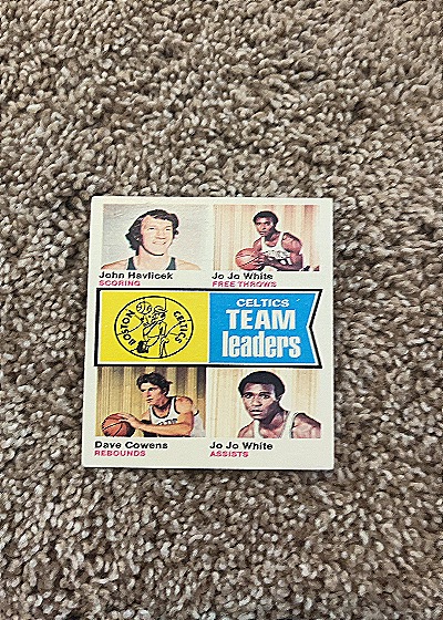1974 Topps #82 Boston Celtics Team Leaders John Havlicek Jo Jo White Dave Cowens — front