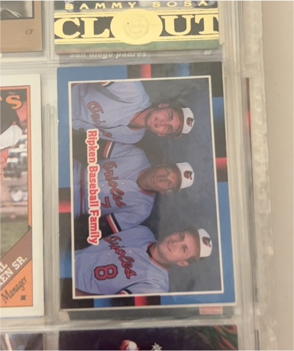 1988 Donruss #625 Ripken Baseball Family Cal Ripken Sr., Billy Ripken, Cal Ripken Jr. — front