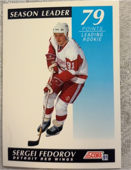 1991-92 Score Canadian #298 Sergei Fedorov Season Leader Detroit Red Wings — front